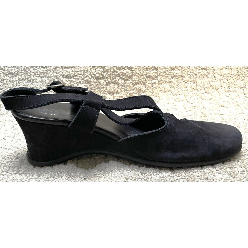 Arche Black Nubuck Suede Shoes 41 10 Cross Strap Wedge Heels Slingbacks - Picture 5 of 11